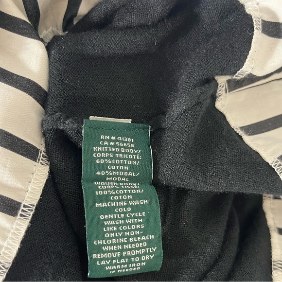 LAUREN Ralph Lauren Top Tunic Style Black/White 3 Silver Buttons Petite Large - Picture 6 of 9